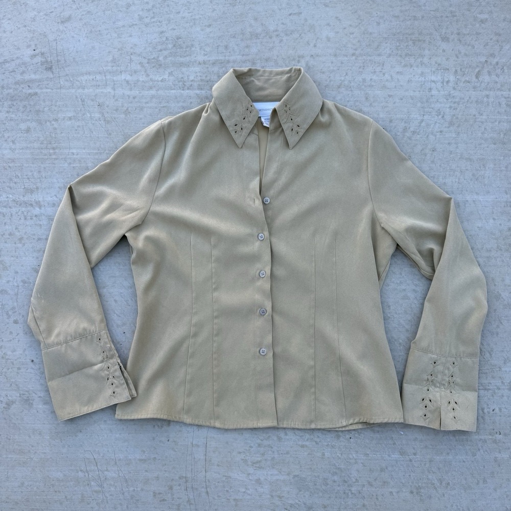 Vintage Worthington Faux Suede Long Sleeve‎ Blouse Western Eyelet Medium